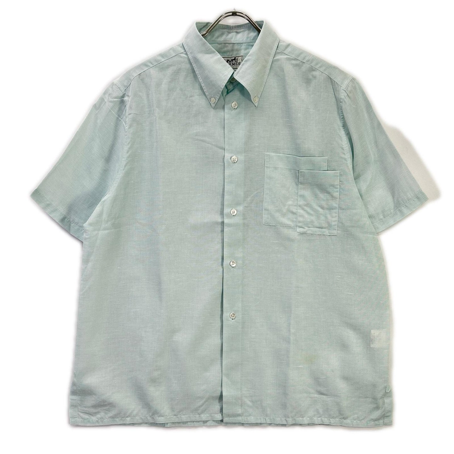 HERMES Sky Blue Linen Blend Button-Down S/S Shirt Size 41/16