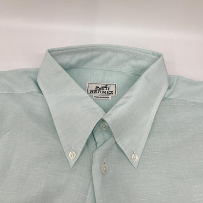 HERMES Sky Blue Linen Blend Button-Down S/S Shirt Size 41/16