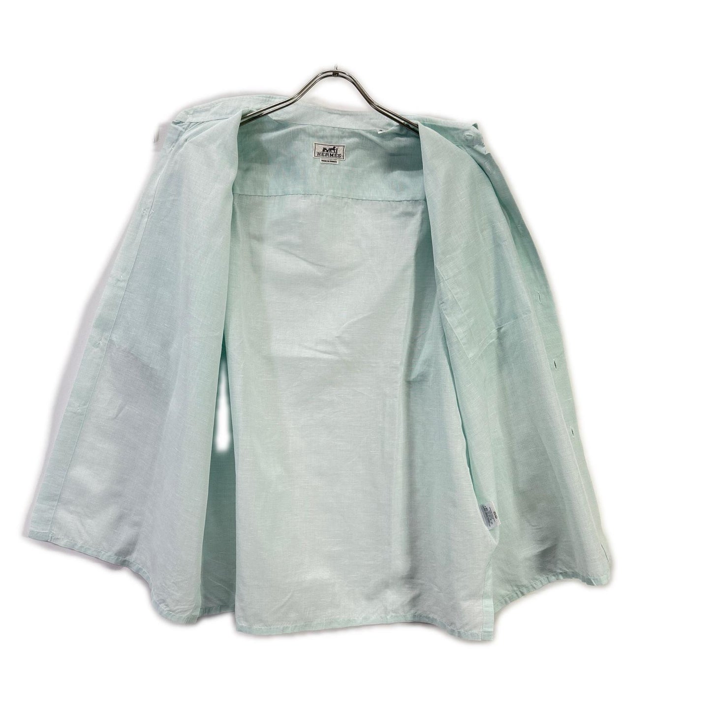 HERMES Sky Blue Linen Blend Button-Down S/S Shirt Size 41/16