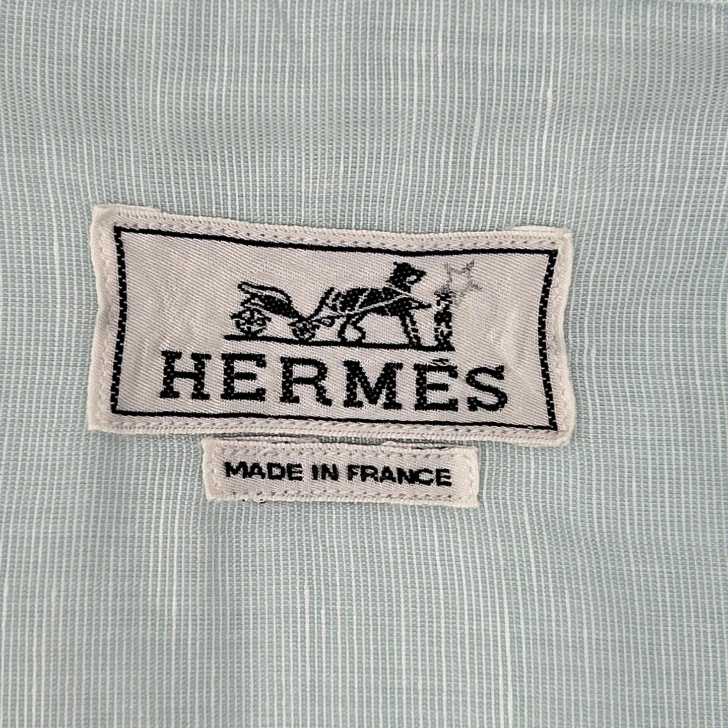 HERMES Sky Blue Linen Blend Button-Down S/S Shirt Size 41/16
