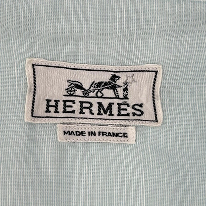 HERMES Sky Blue Linen Blend Button-Down S/S Shirt Size 41/16