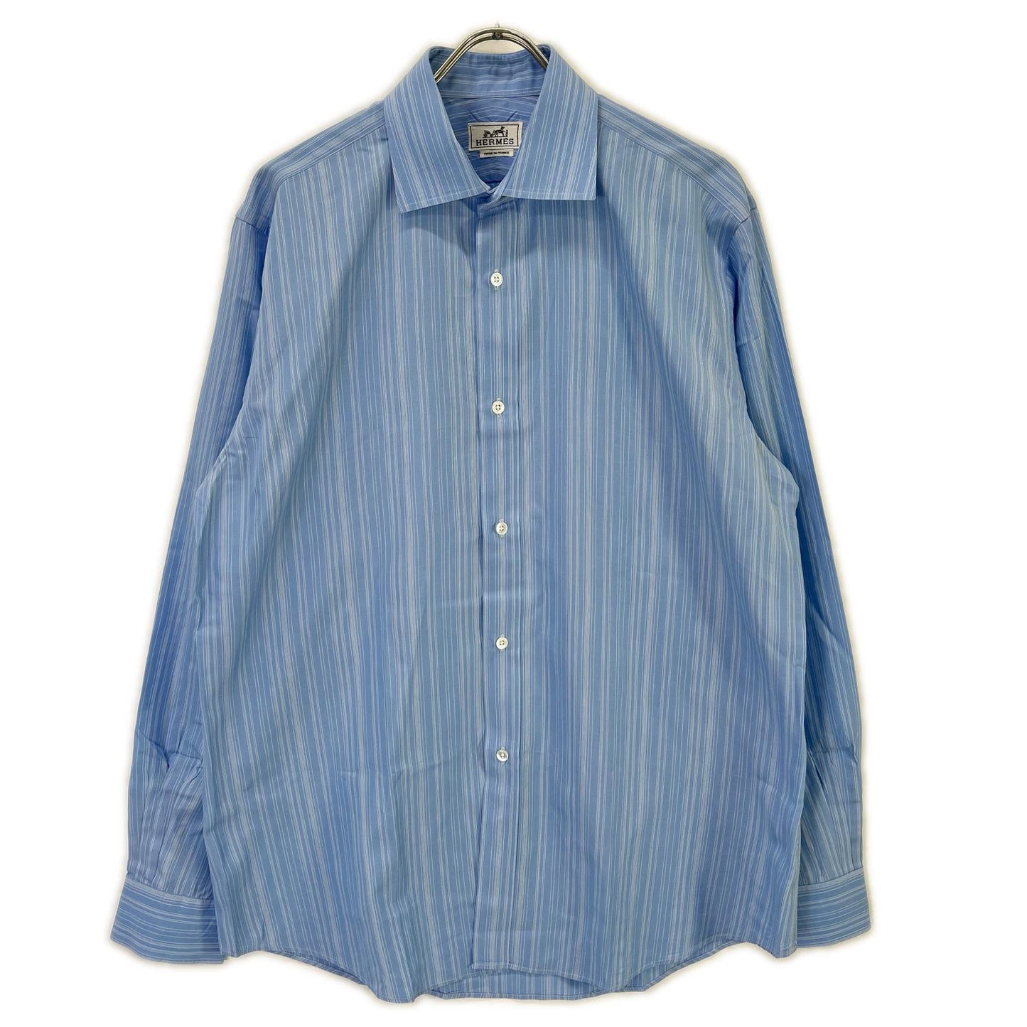 HERMES Blue Striped Selier Button Long Sleeve Shirt Size 41/16