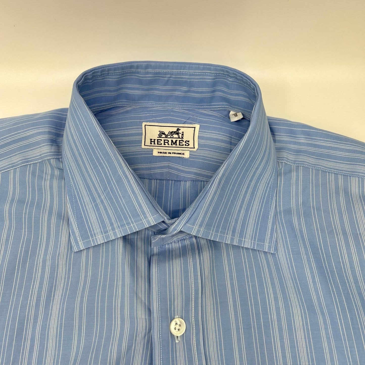 HERMES Blue Striped Selier Button Long Sleeve Shirt Size 41/16