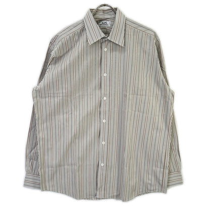 HERMES Gray/White Striped Selier Button Long Sleeve Shirt Size 41/16