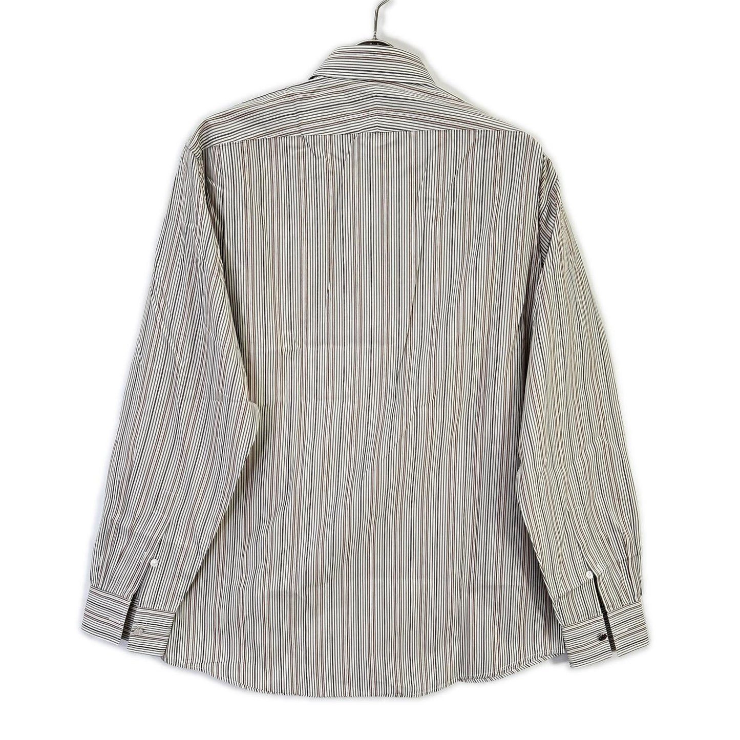 HERMES Gray/White Striped Selier Button Long Sleeve Shirt Size 41/16