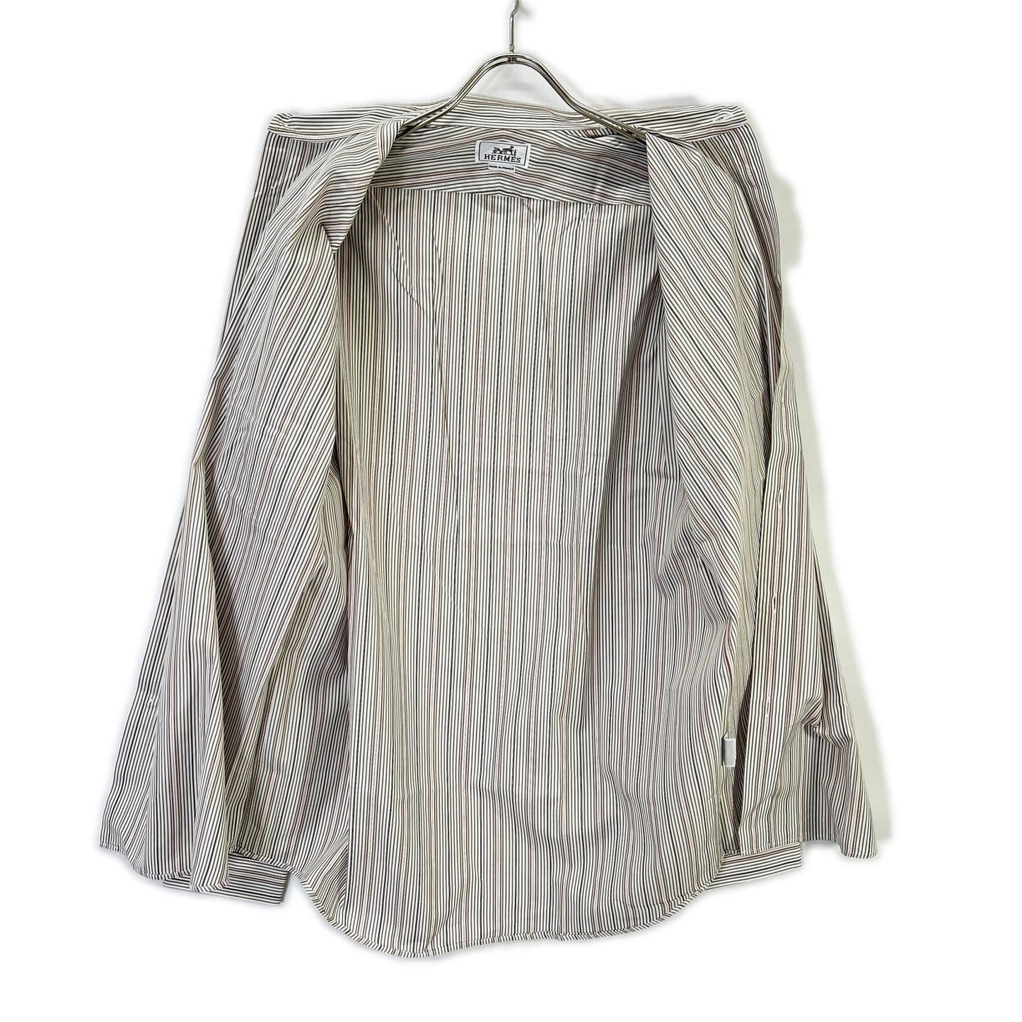 HERMES Gray/White Striped Selier Button Long Sleeve Shirt Size 41/16