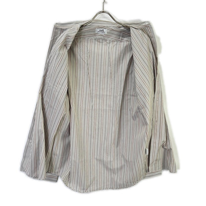HERMES Gray/White Striped Selier Button Long Sleeve Shirt Size 41/16