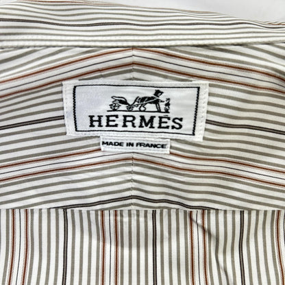 HERMES Gray/White Striped Selier Button Long Sleeve Shirt Size 41/16