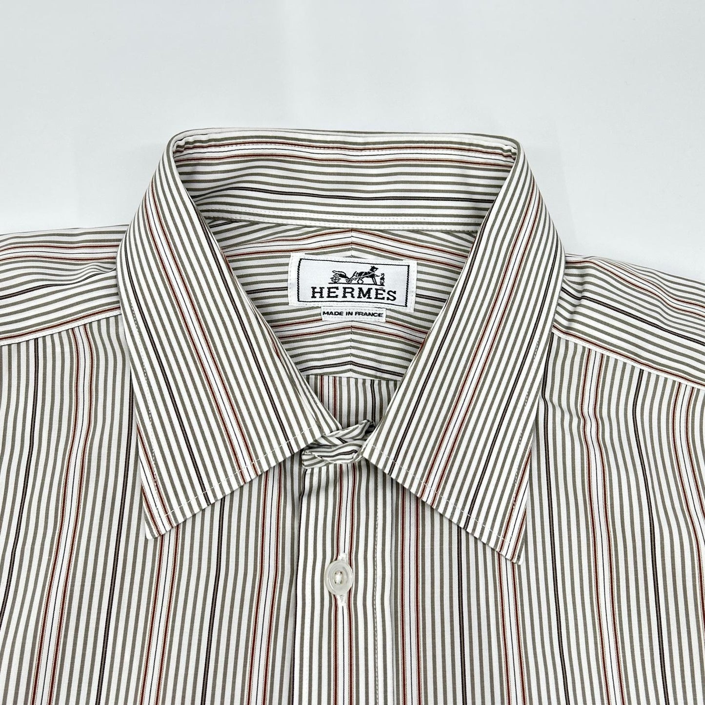 HERMES Gray/White Striped Selier Button Long Sleeve Shirt Size 41/16