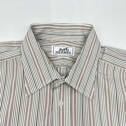 HERMES Gray/White Striped Selier Button Long Sleeve Shirt Size 41/16