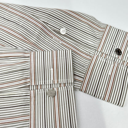 HERMES Gray/White Striped Selier Button Long Sleeve Shirt Size 41/16