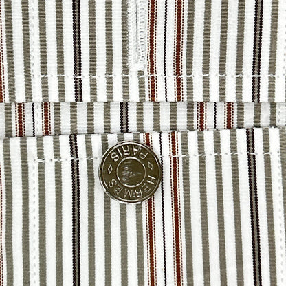HERMES Gray/White Striped Selier Button Long Sleeve Shirt Size 41/16