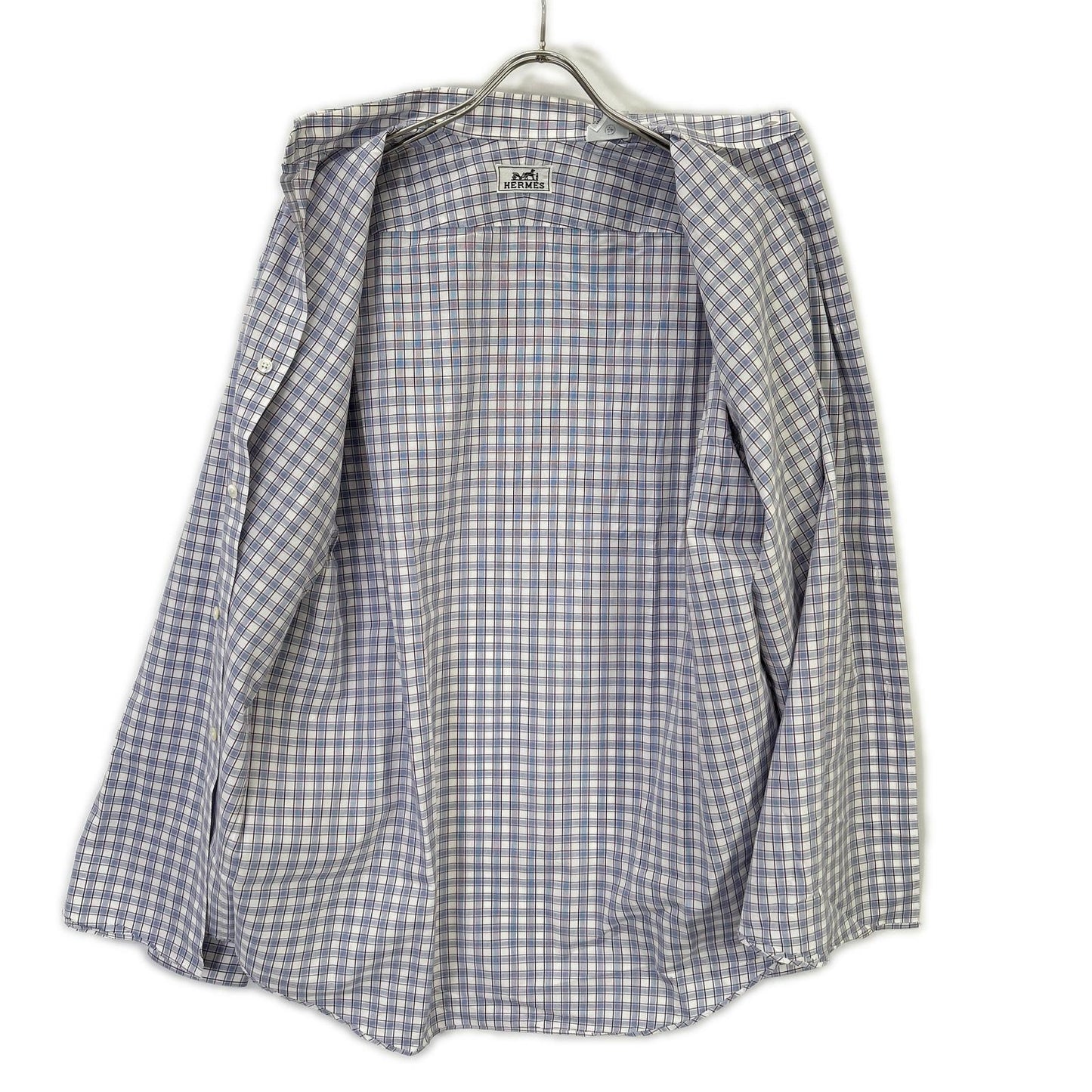 HERMES Wht/Blue/Prp Check Selier Button Long Sleeve Shirt Size 41/16