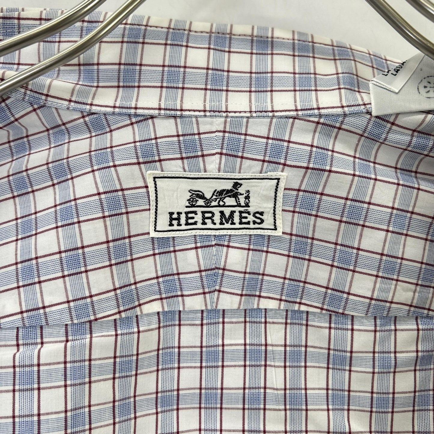 HERMES Wht/Blue/Prp Check Selier Button Long Sleeve Shirt Size 41/16