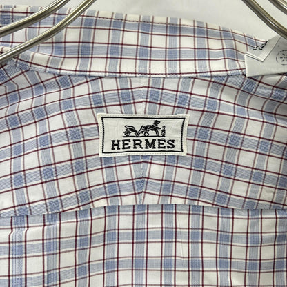 HERMES Wht/Blue/Prp Check Selier Button Long Sleeve Shirt Size 41/16