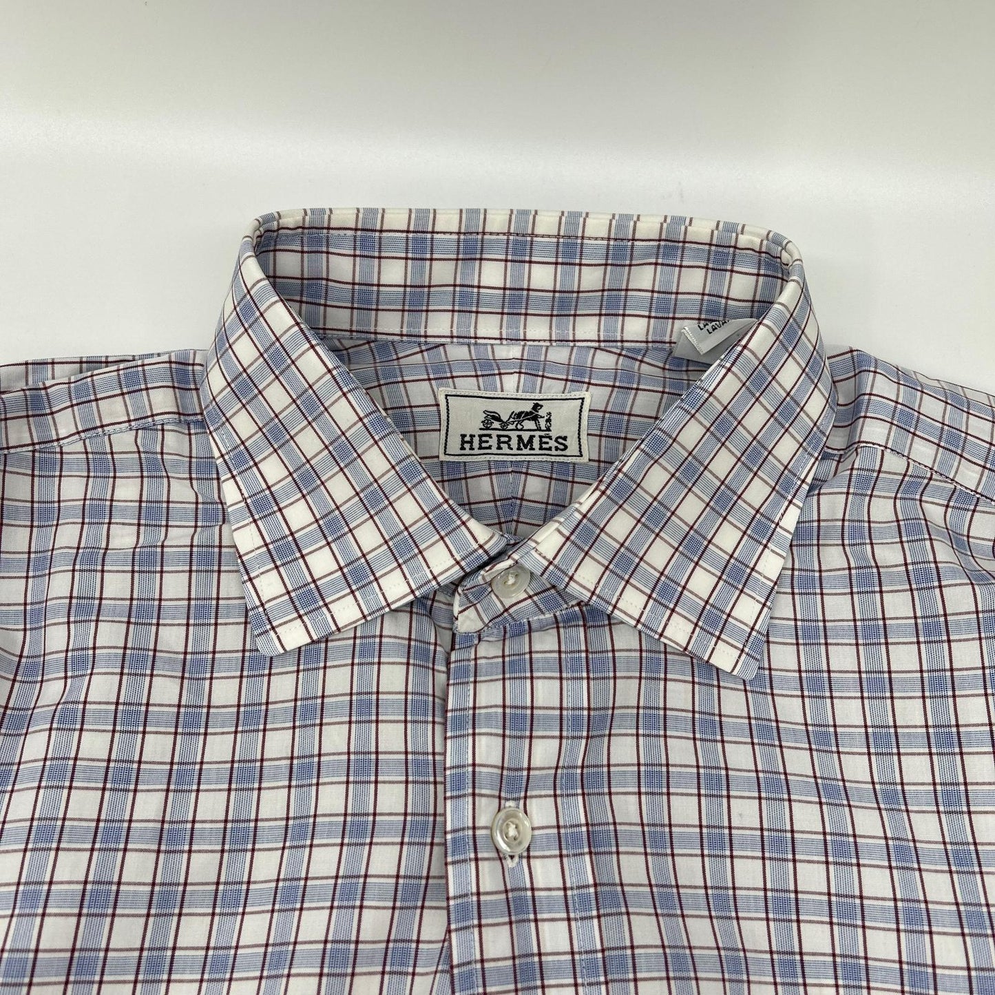 HERMES Wht/Blue/Prp Check Selier Button Long Sleeve Shirt Size 41/16