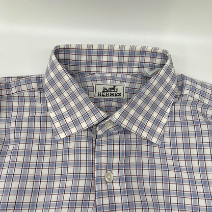 HERMES Wht/Blue/Prp Check Selier Button Long Sleeve Shirt Size 41/16