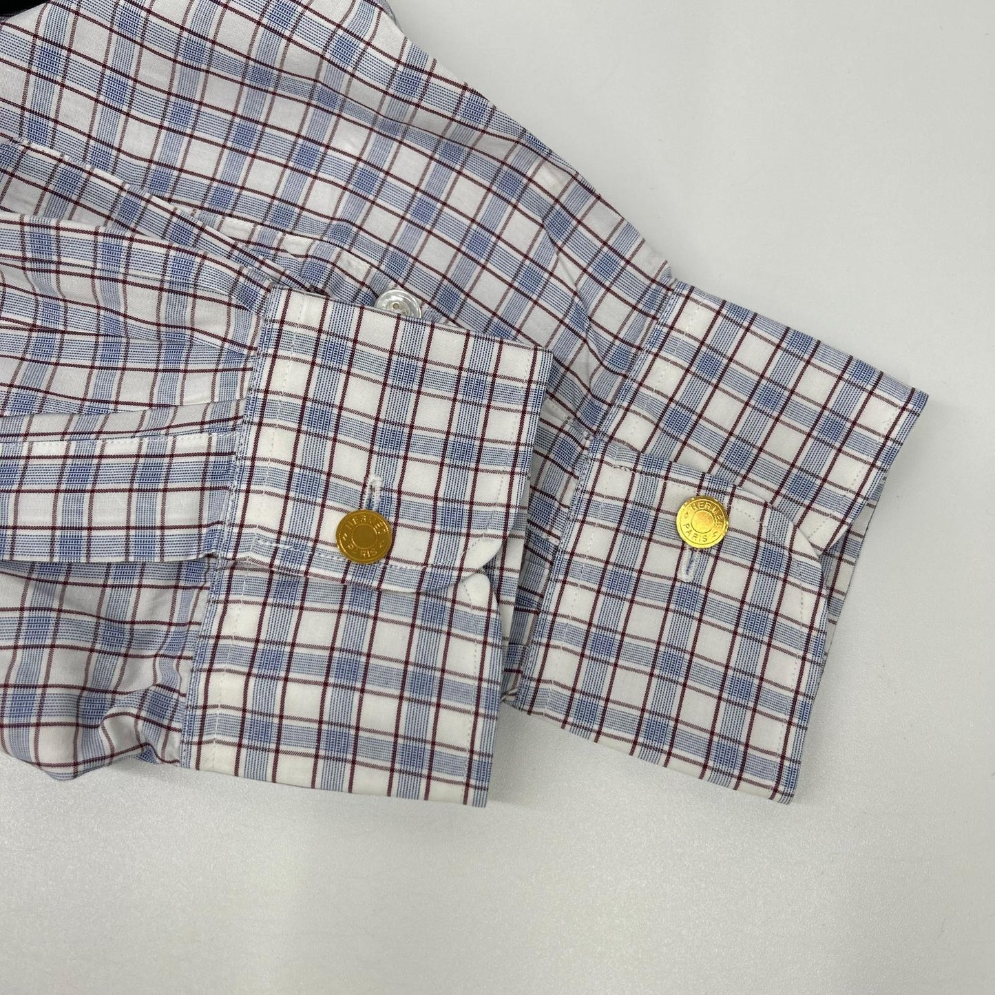 HERMES Wht/Blue/Prp Check Selier Button Long Sleeve Shirt Size 41/16