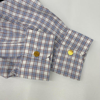 HERMES Wht/Blue/Prp Check Selier Button Long Sleeve Shirt Size 41/16