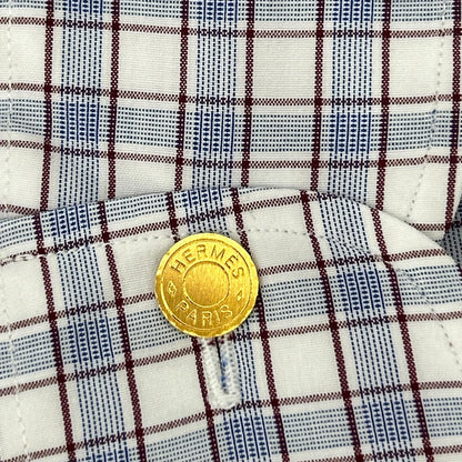 HERMES Wht/Blue/Prp Check Selier Button Long Sleeve Shirt Size 41/16