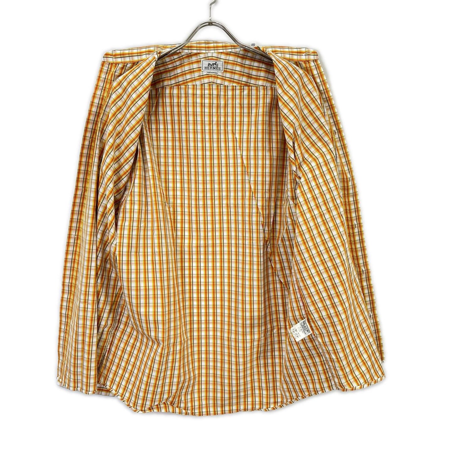 HERMES Orange/White Check Selier Long Sleeve Shirt Size 41/16
