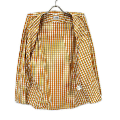 HERMES Orange/White Check Selier Long Sleeve Shirt Size 41/16