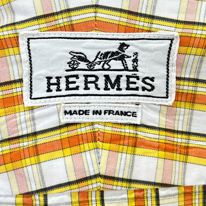 HERMES Orange/White Check Selier Long Sleeve Shirt Size 41/16