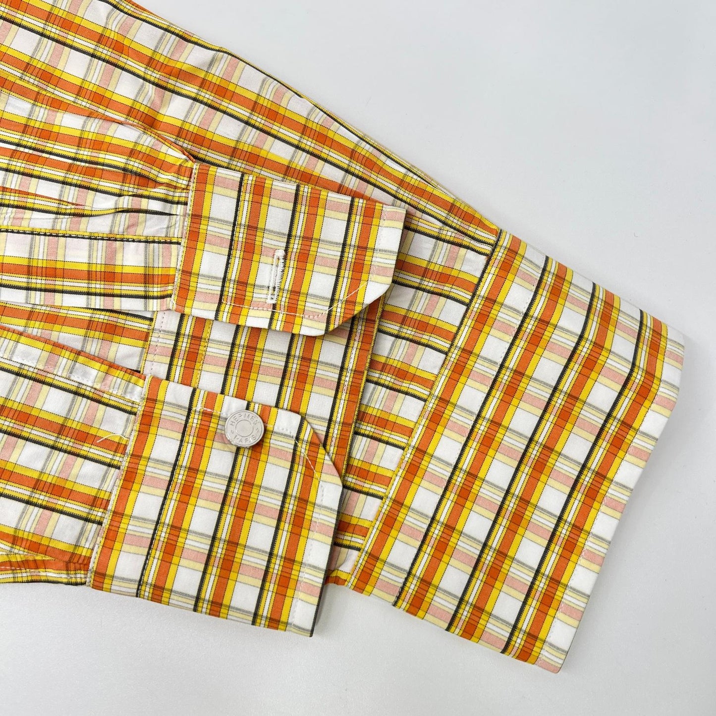 HERMES Orange/White Check Selier Long Sleeve Shirt Size 41/16