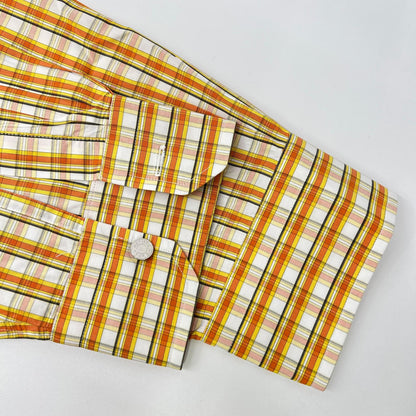 HERMES Orange/White Check Selier Long Sleeve Shirt Size 41/16