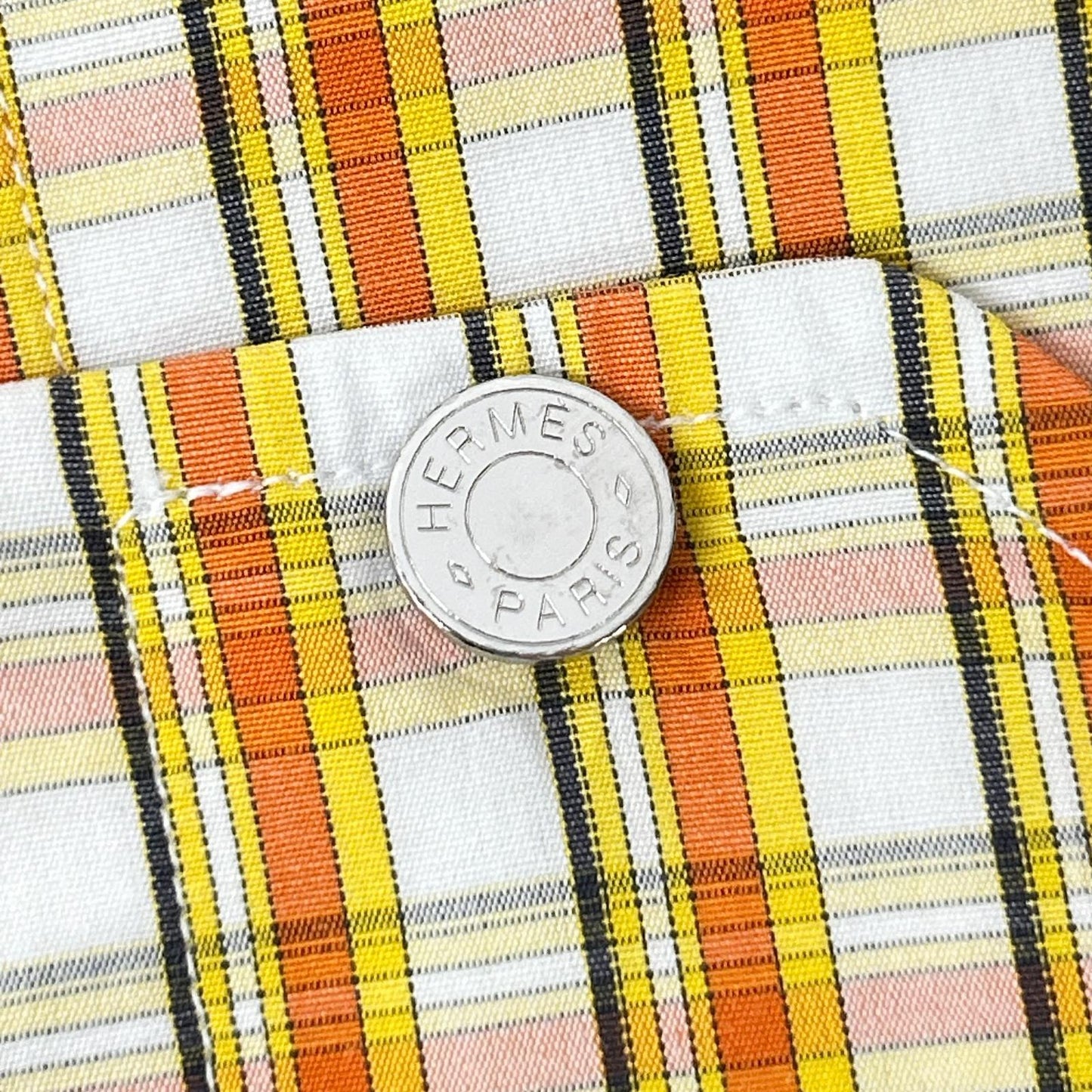 HERMES Orange/White Check Selier Long Sleeve Shirt Size 41/16