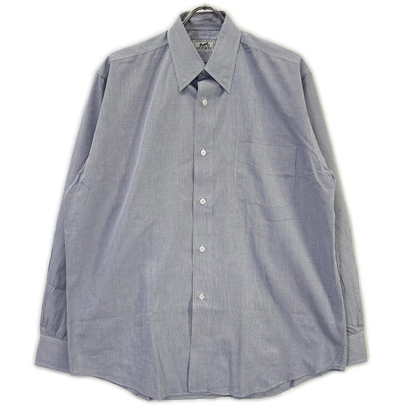 HERMES Blue Striped Gold Selier Button Long Sleeve Shirt Size 41/16