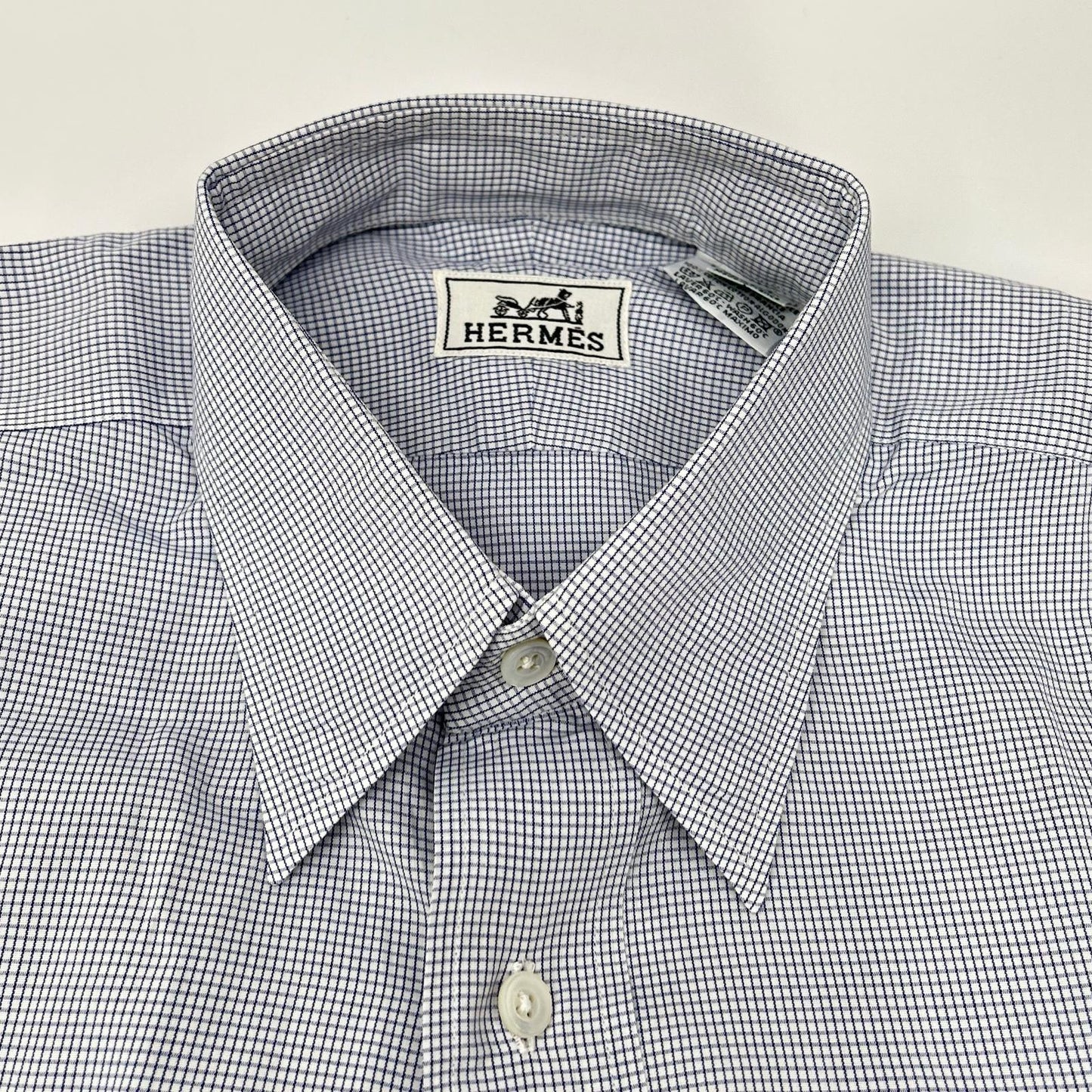 HERMES Blue Striped Gold Selier Button Long Sleeve Shirt Size 41/16