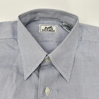 HERMES Blue Striped Gold Selier Button Long Sleeve Shirt Size 41/16