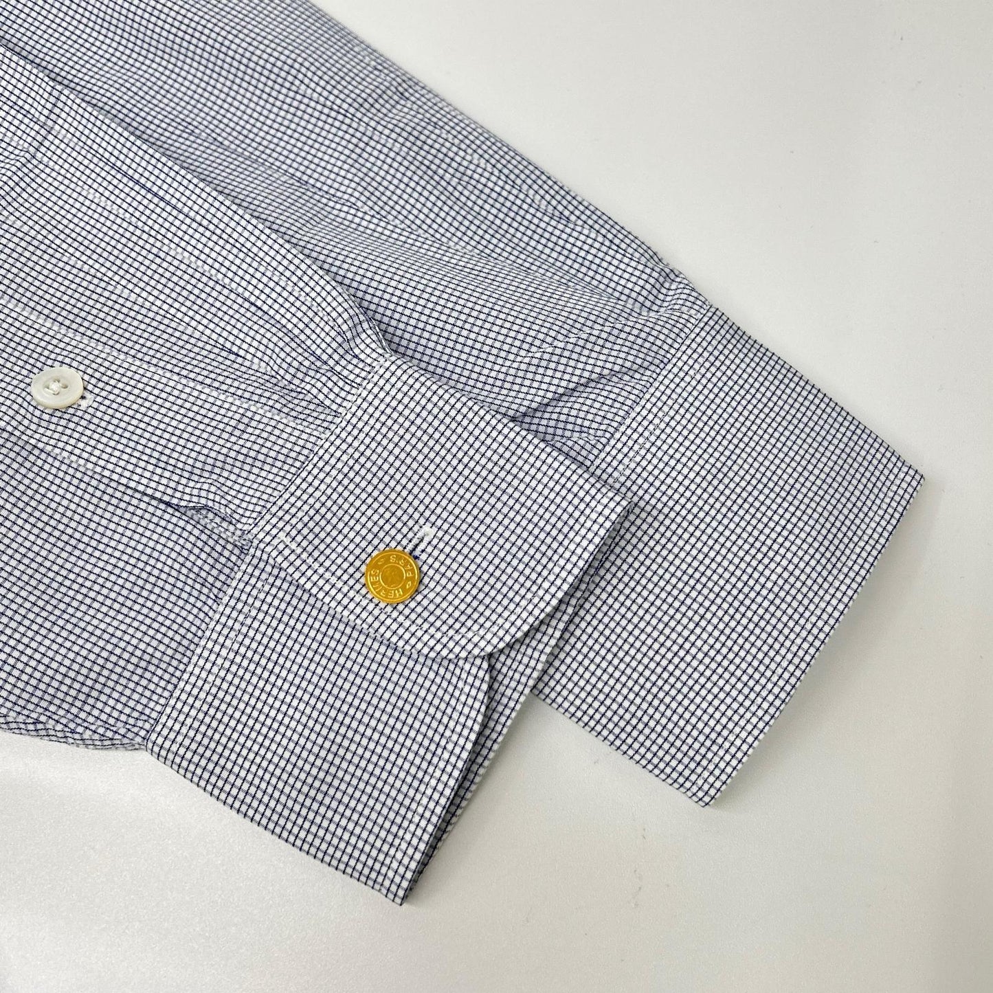HERMES Blue Striped Gold Selier Button Long Sleeve Shirt Size 41/16