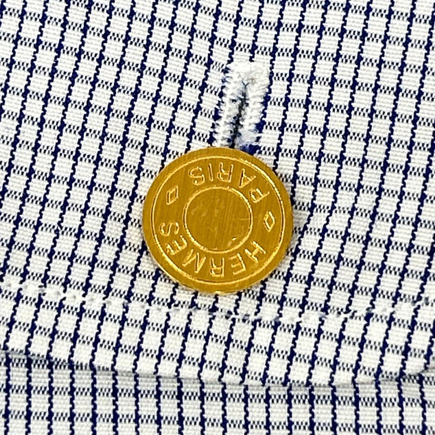 HERMES Blue Striped Gold Selier Button Long Sleeve Shirt Size 41/16