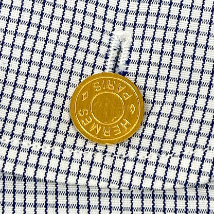 HERMES Blue Striped Gold Selier Button Long Sleeve Shirt Size 41/16