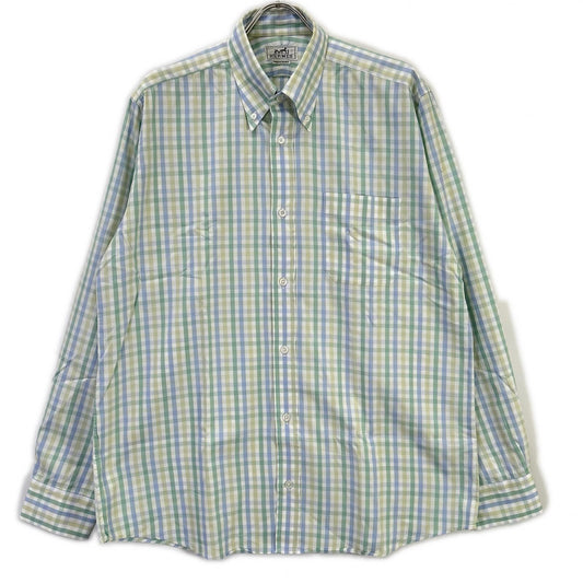 HERMES Green-Tone Check Selier Button Long Sleeve Shirt Size 41/16
