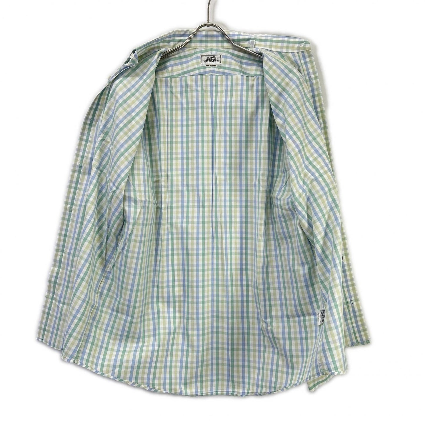 HERMES Green-Tone Check Selier Button Long Sleeve Shirt Size 41/16