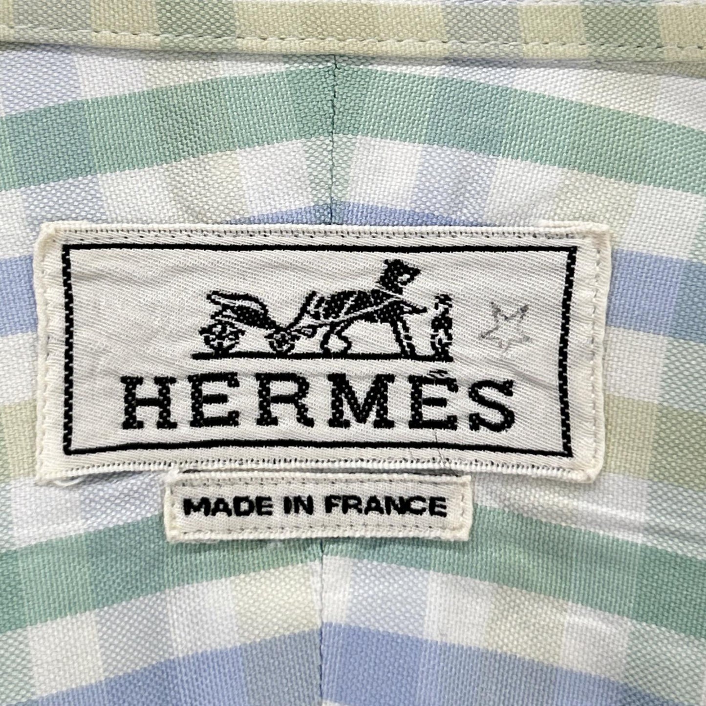 HERMES Green-Tone Check Selier Button Long Sleeve Shirt Size 41/16
