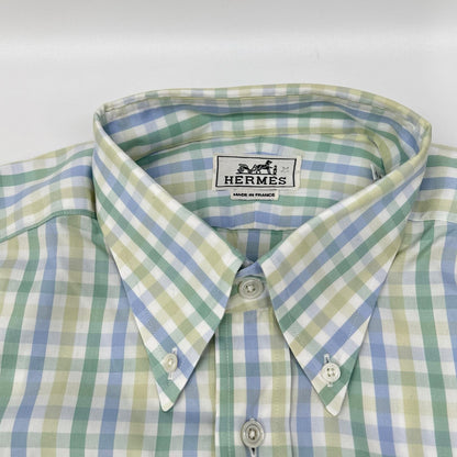 HERMES Green-Tone Check Selier Button Long Sleeve Shirt Size 41/16