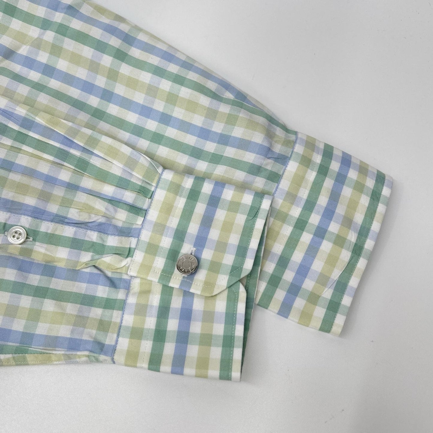 HERMES Green-Tone Check Selier Button Long Sleeve Shirt Size 41/16