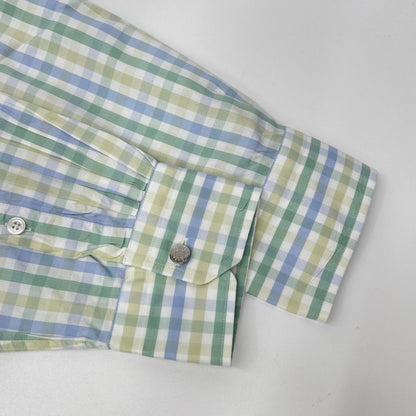 HERMES Green-Tone Check Selier Button Long Sleeve Shirt Size 41/16