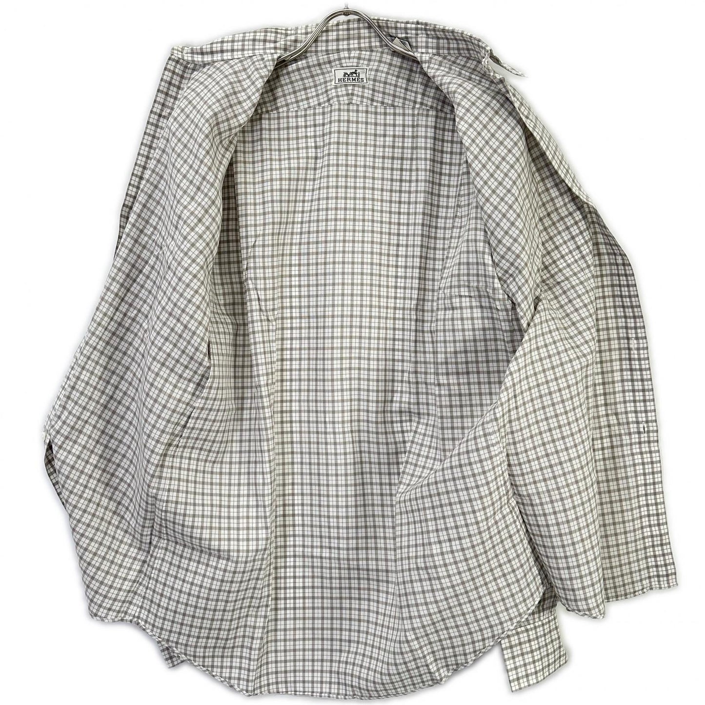 HERMES Gray Check Selier Button Long Sleeve Shirt Size 42-16