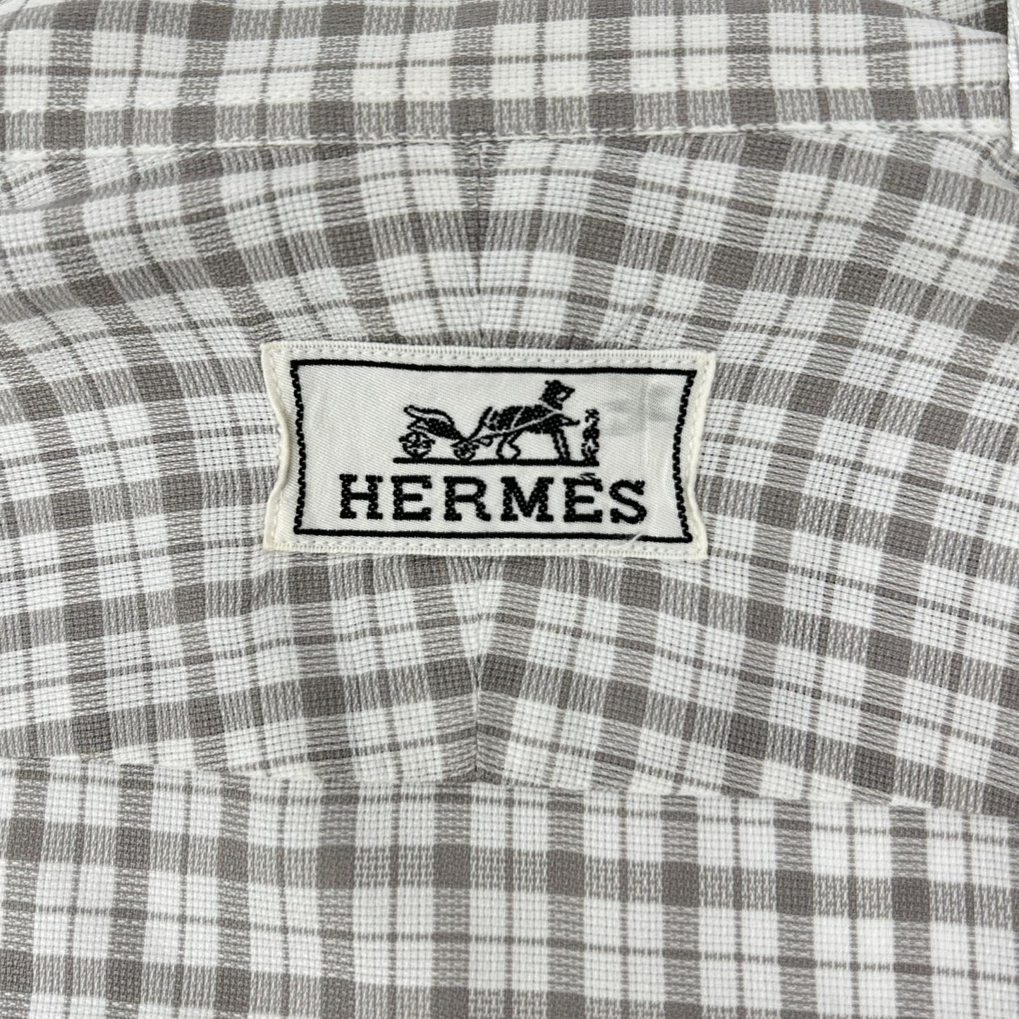 HERMES Gray Check Selier Button Long Sleeve Shirt Size 42-16