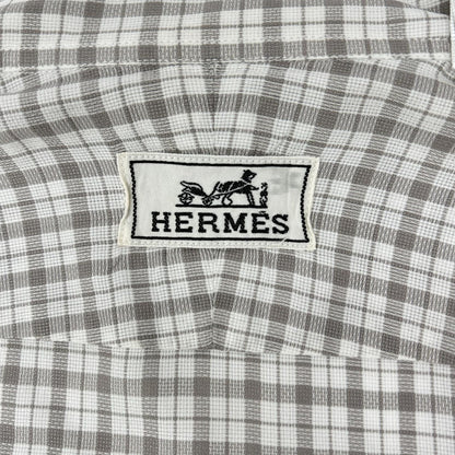 HERMES Gray Check Selier Button Long Sleeve Shirt Size 42-16