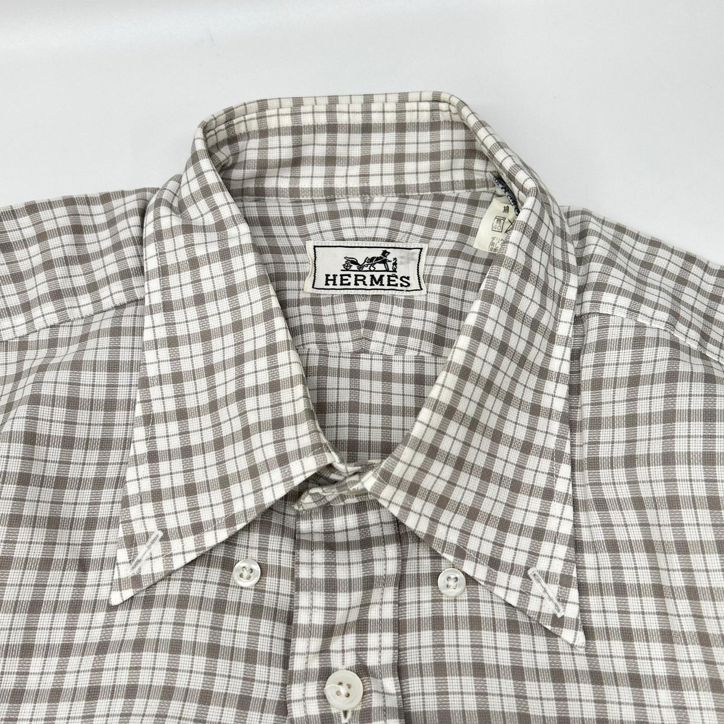HERMES Gray Check Selier Button Long Sleeve Shirt Size 42-16