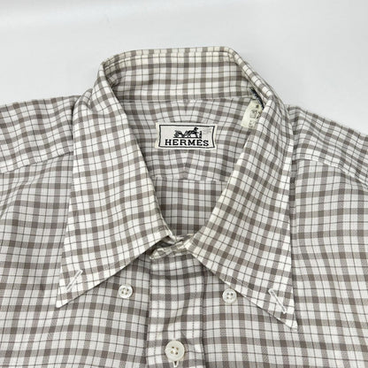 HERMES Gray Check Selier Button Long Sleeve Shirt Size 42-16