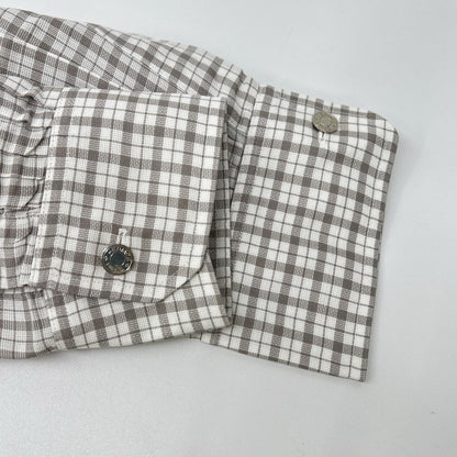 HERMES Gray Check Selier Button Long Sleeve Shirt Size 42-16