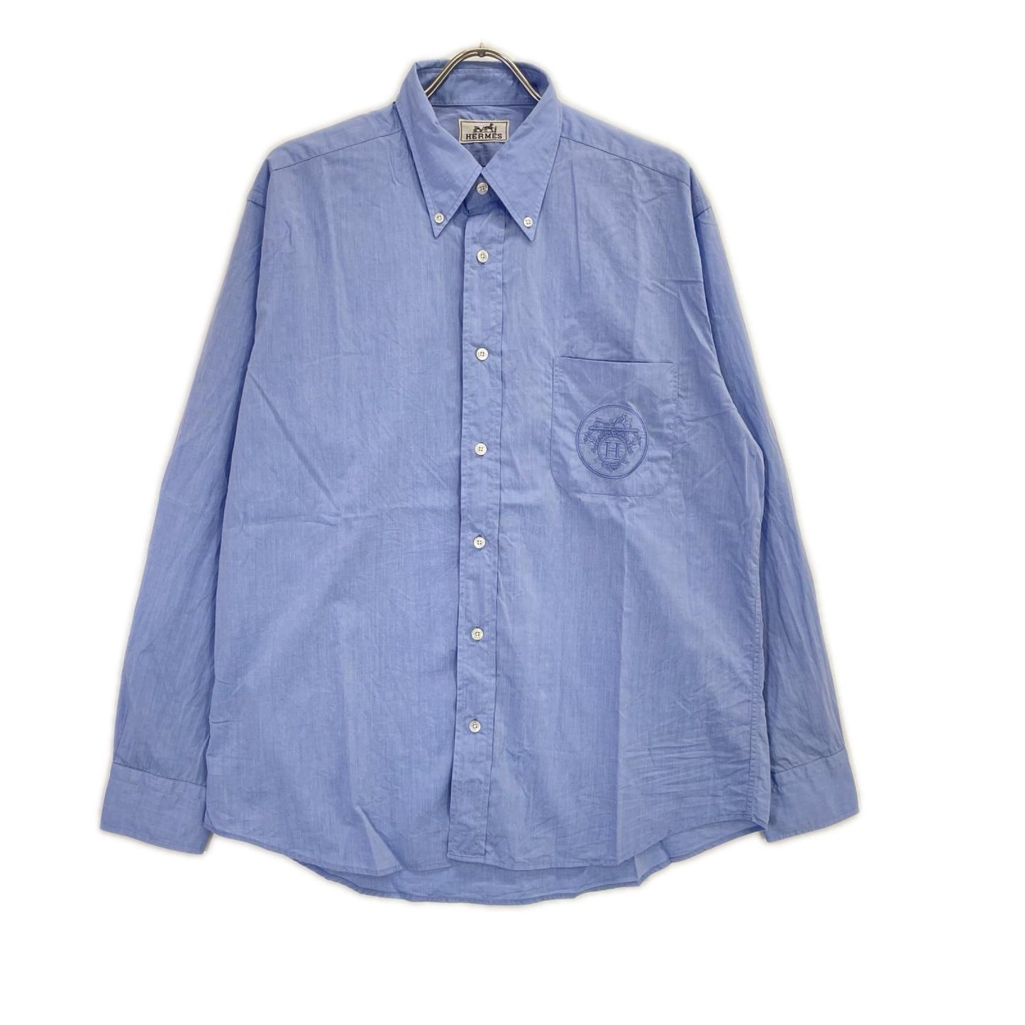 HERMES Long Sleeve Shirt Sellier Button Blue Size 42-16 1/2 Size 42-16 1/2
