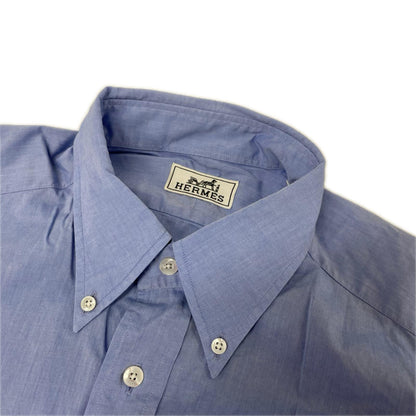 HERMES Long Sleeve Shirt Sellier Button Blue Size 42-16 1/2 Size 42-16 1/2
